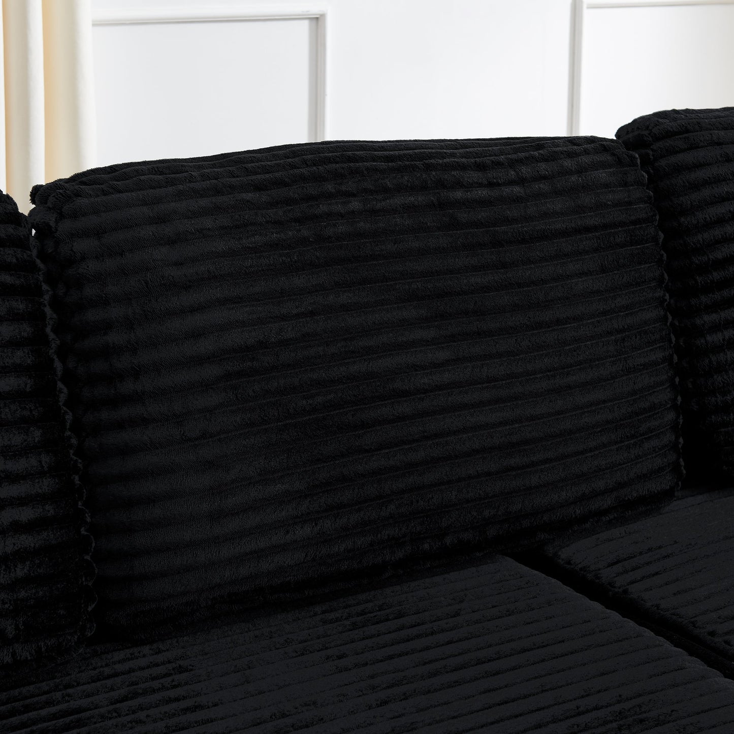 NEW Modern Minimalist L-Shape Modular Sectional Sofa Bed with Corduroy Fabric in Black