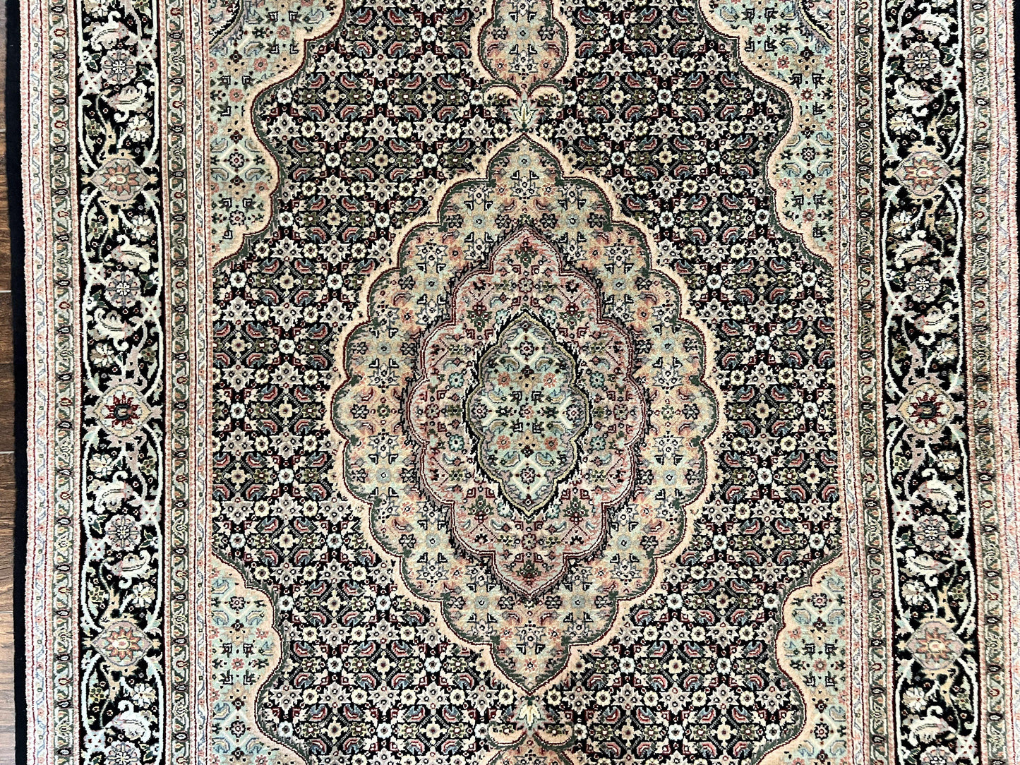 USED Sino Persian Rug 4x6, Fine Hand Knotted Carpet, Black, Wool, Vintage Rug 4 x 6, Herati Mahi, 300 KPSI