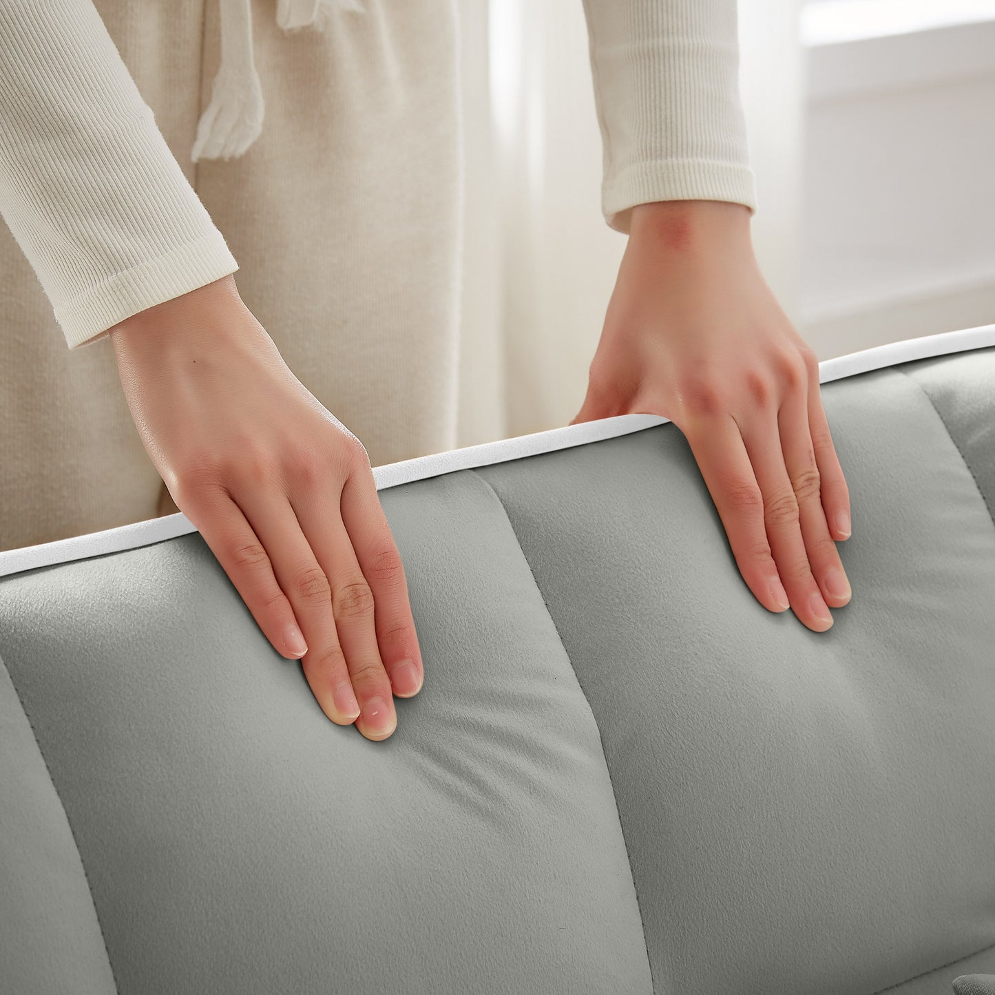 NEW 3-in-1 Grey Velvet Convertible Adjustable Pull Out Sleeper Chair Sofa Bed with Multi-Pockets