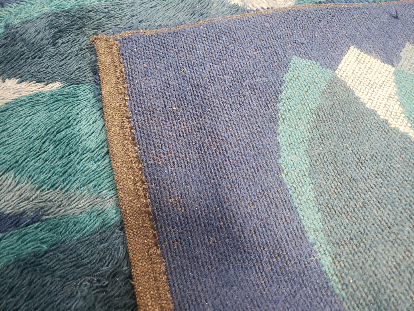 USED Blue Rya Rug, 1960s Mid-Century Modern Danish Shag Rug 4'6" x 6'7", Ege Rya, Abstract