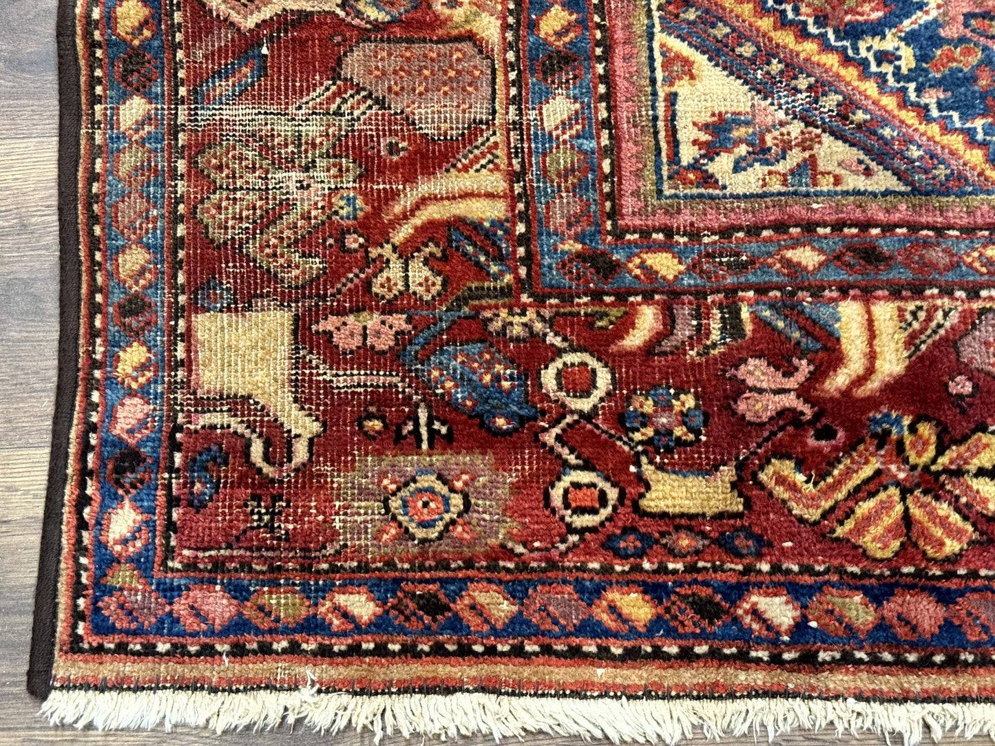 USED Antique Persian Rug 4x7, Blue and Red Malayer Carpet, Rare