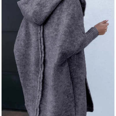 New Fashion Bat Sleeve Hooded Cardigan Oversized Loose Temperament Solid Color Sweater Womens Clothing