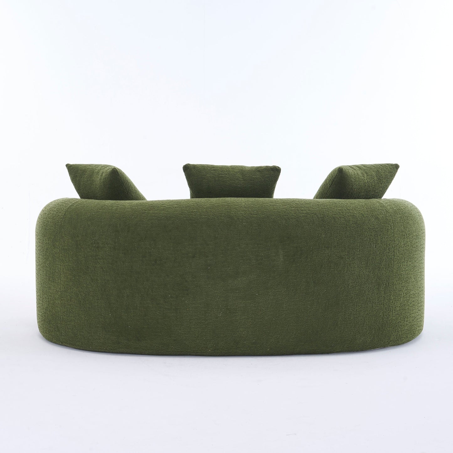 NEW Green Curved Loveseat: Compressed No Assembly, Chenille Small Sofa, 30D Sponge, Compact for Apartments, 65' L, 300Lbs, 3 Pillows