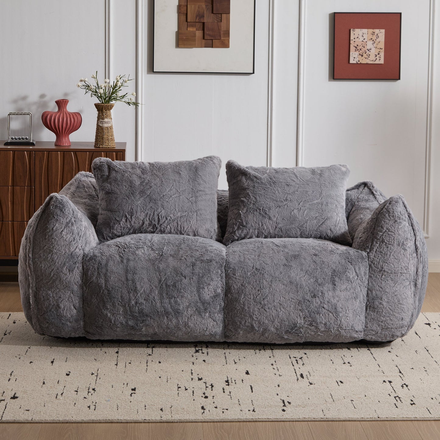 NEW Adult Ultra Soft Giant Fluffy Loveseat Bean Bag Couch Ultra Soft Fluffy Loveseat Bean Bag Sofa Reading Chair with Pillows