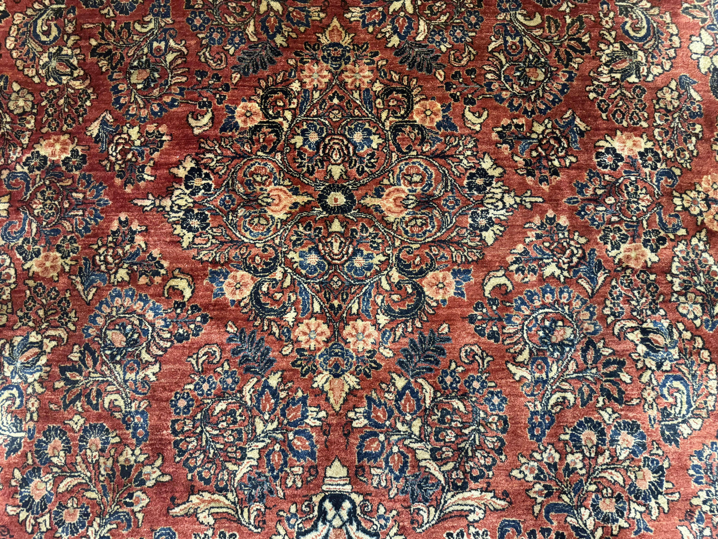 USED Large Persian Sarouk Rug 10x17, Palace Size Antique Persian Carpet, Red, Floral Allover, Traditional Persian Rug, Oversize Handmade Wool Rug
