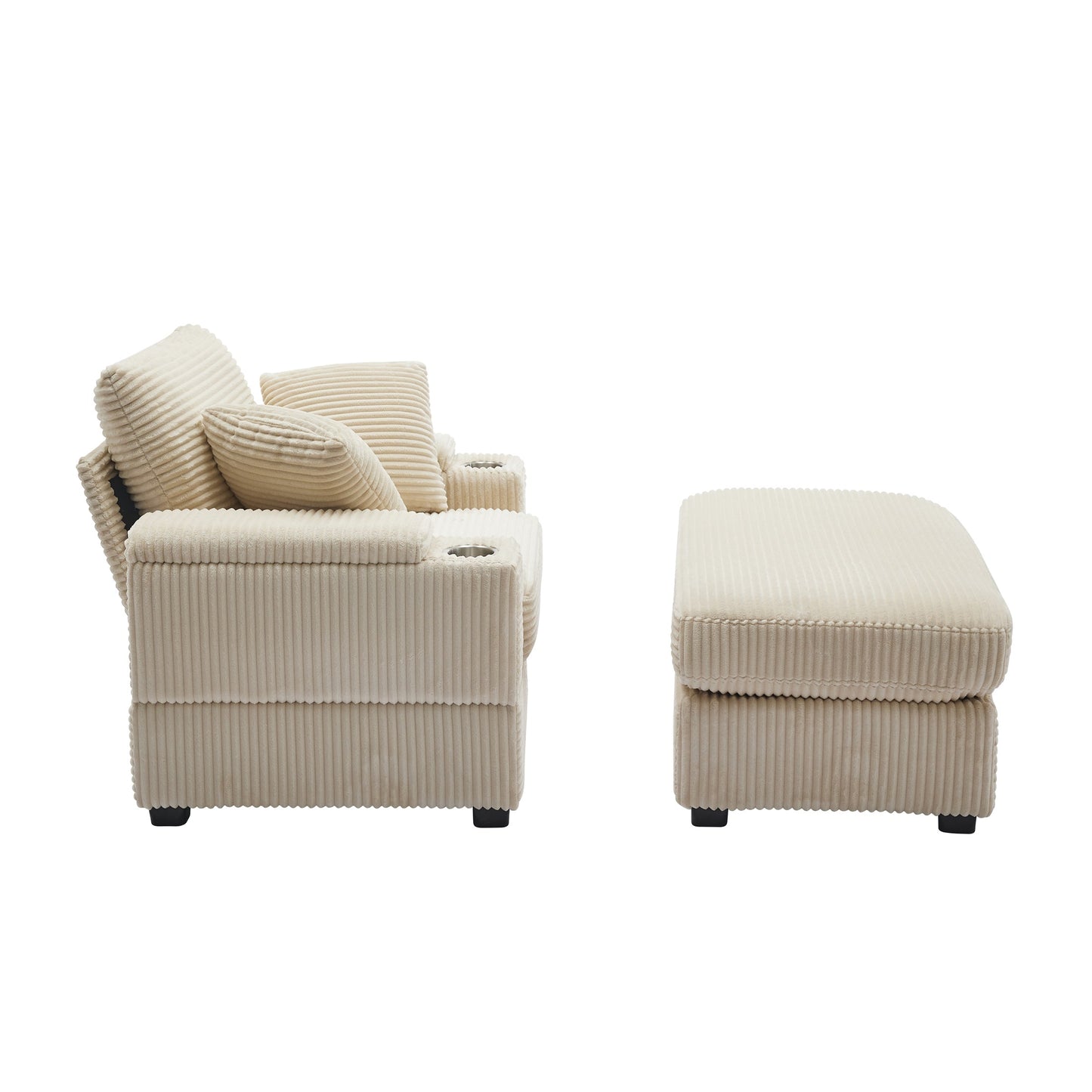 NEW Corduroy Beige Upholstered Chaise Lounge Sofa