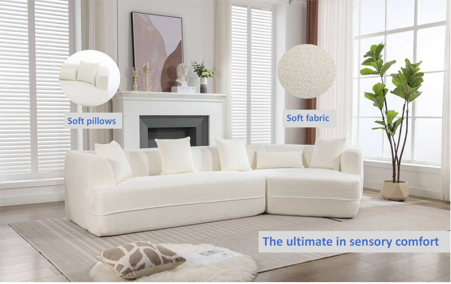 NEW Modern Creamy White Round Fiber Fabric Upholstered Modular Sofa Couch