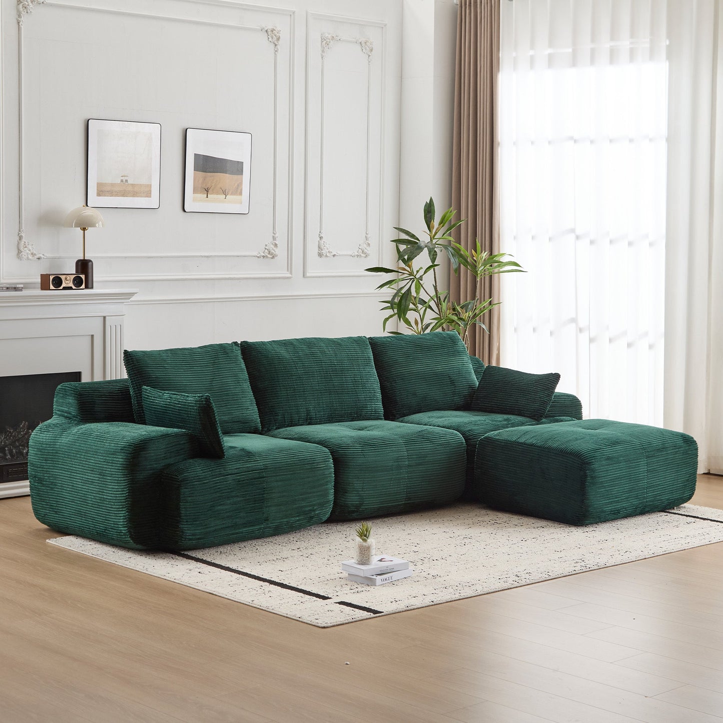 NEW Modern Memory Foam Compressed Sofa,Large Sectional Couches for Living Room,Pet-Friendly Cloud Modular Sectional Sofa,Corduroy Fabric,Extra Deep Loveseat,No assembly required,Green