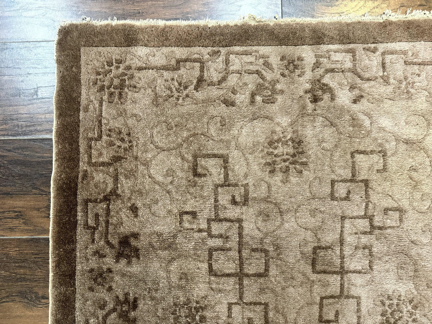 USED Antique Chinese Fette Rug 3x6, Taupe, Handmade Wool Chinese Carpet