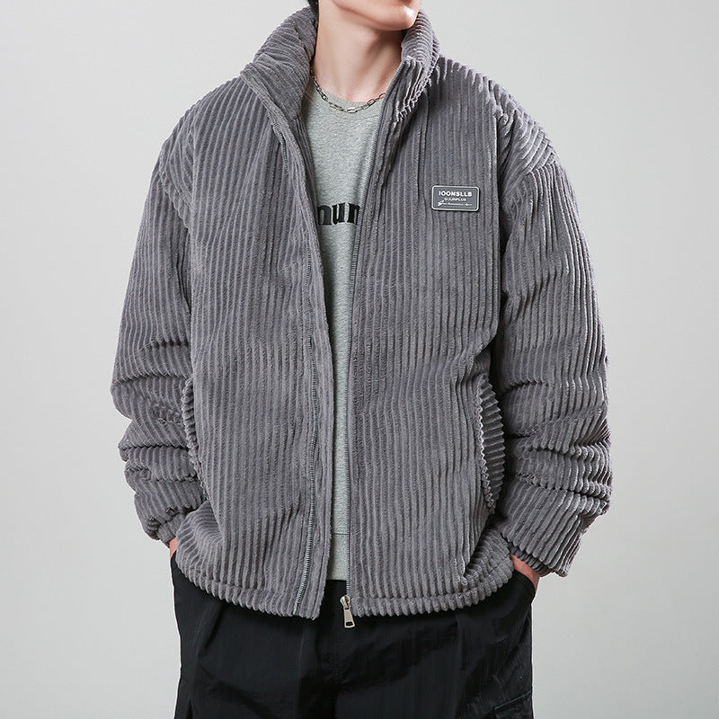 New Winter Corduroy Cotton-padded Coat Warm Stand Collar Zipper Jacket Casual Outdoor Streetwear Men's Clothing