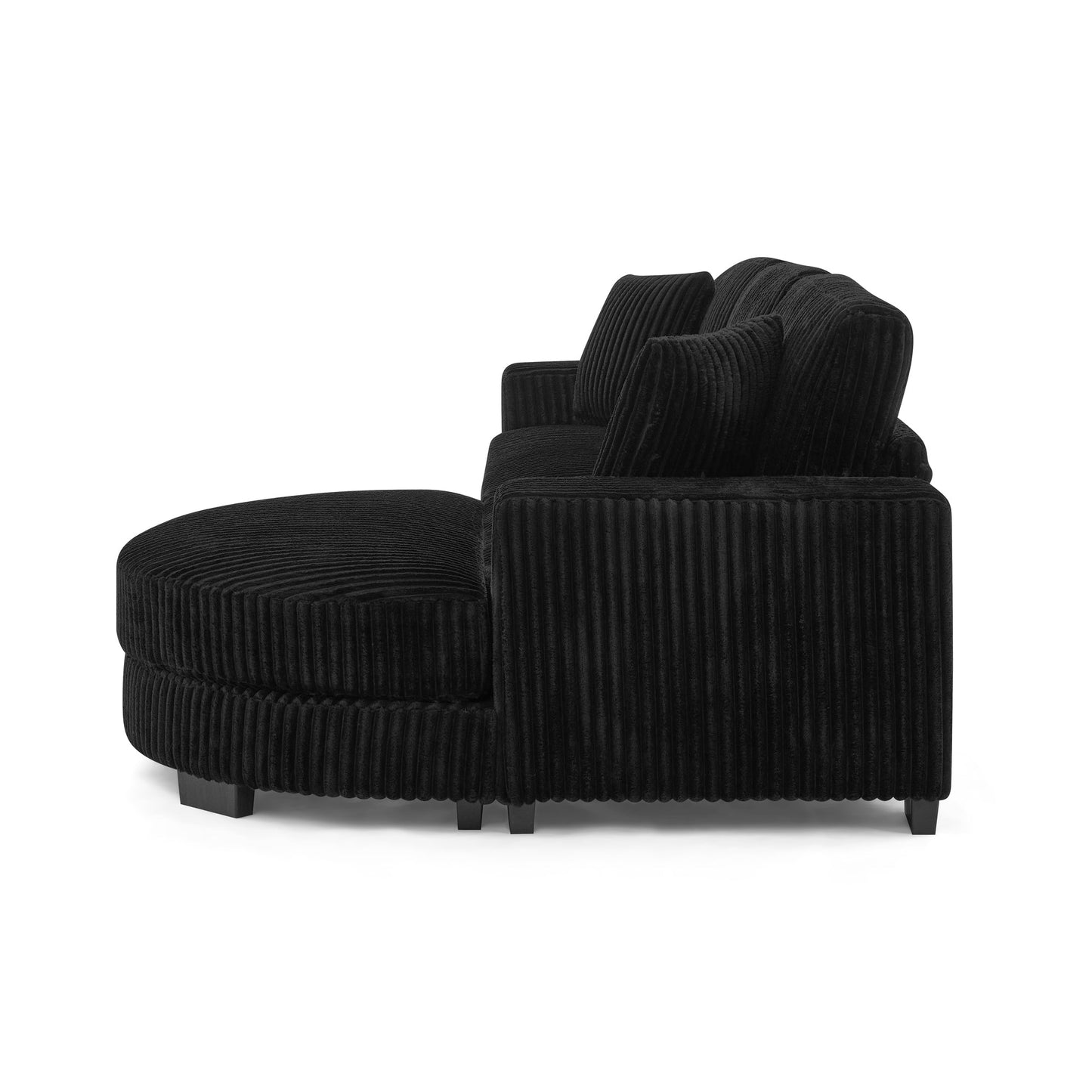NEW Black Corduroy Tufted Upholstered Sleeper Sectional Sofa, L-Shaped Modular Convertible Sofa with Arc-Shaped Footstool