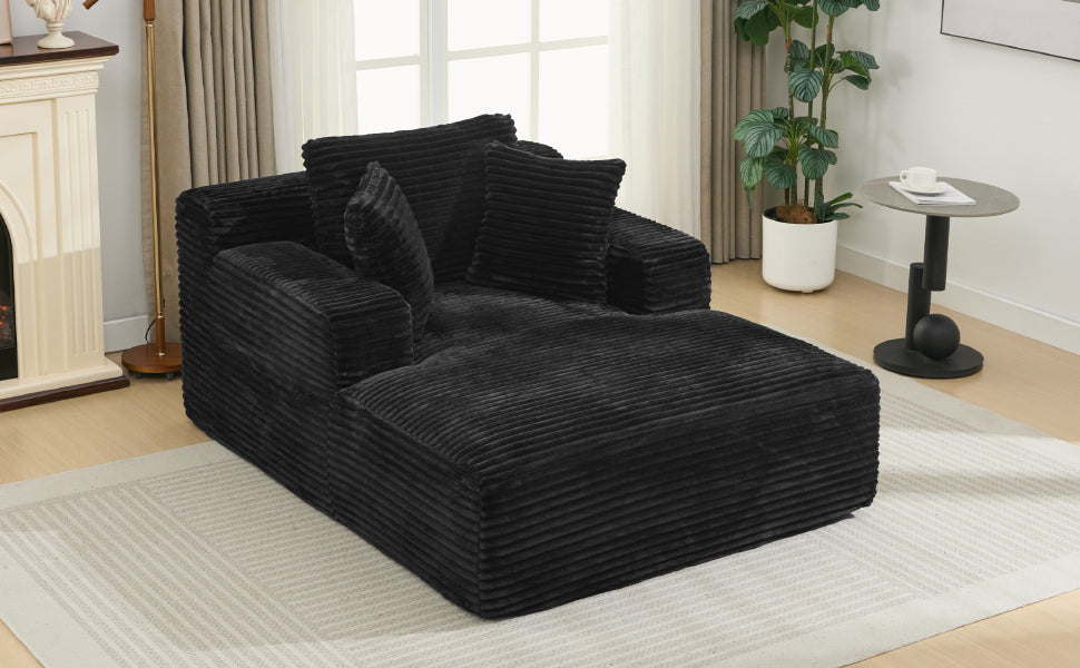 NEW Modern Black Corduroy Chaise Lounge Sofa Bed with Removable Pillows, 48.8' Upholstered Sleeper Sofa