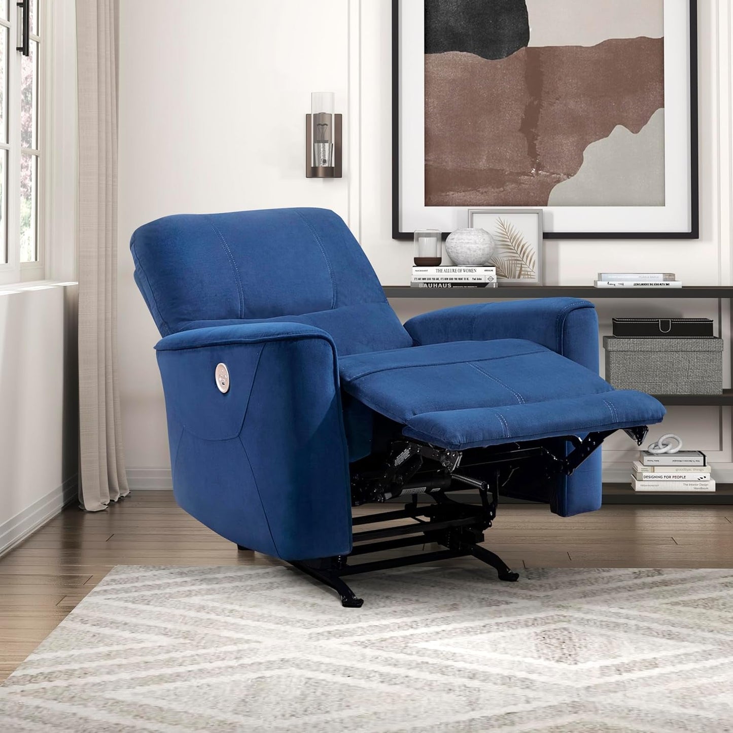NEW Navy Velvet Power Recliner Chair for Living Room Theater