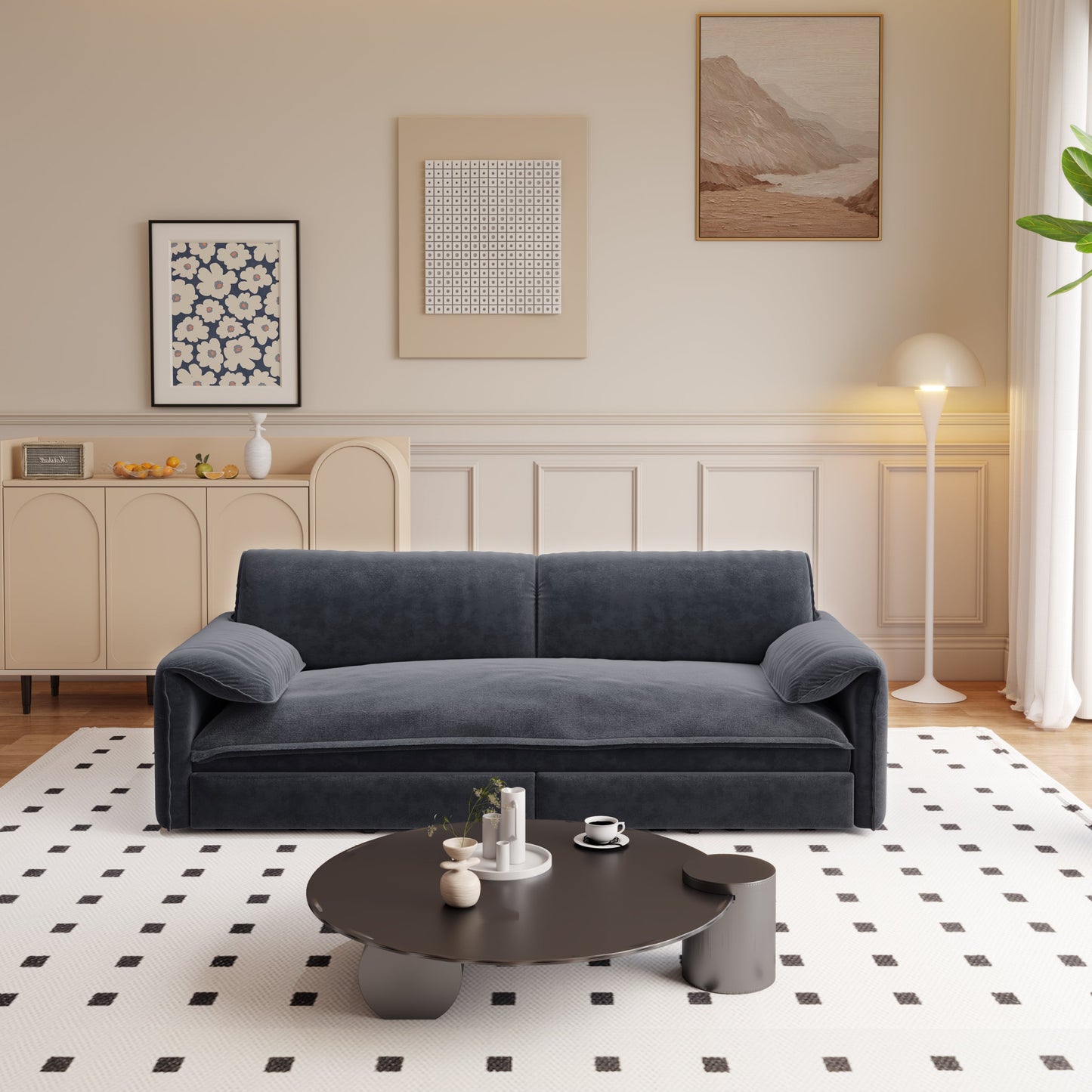 NEW 66' Queen Pull Out 3-in-1 Convertible Sleeper Sofa Bed Multi-Functional Velvet Loveseat with Side Storage