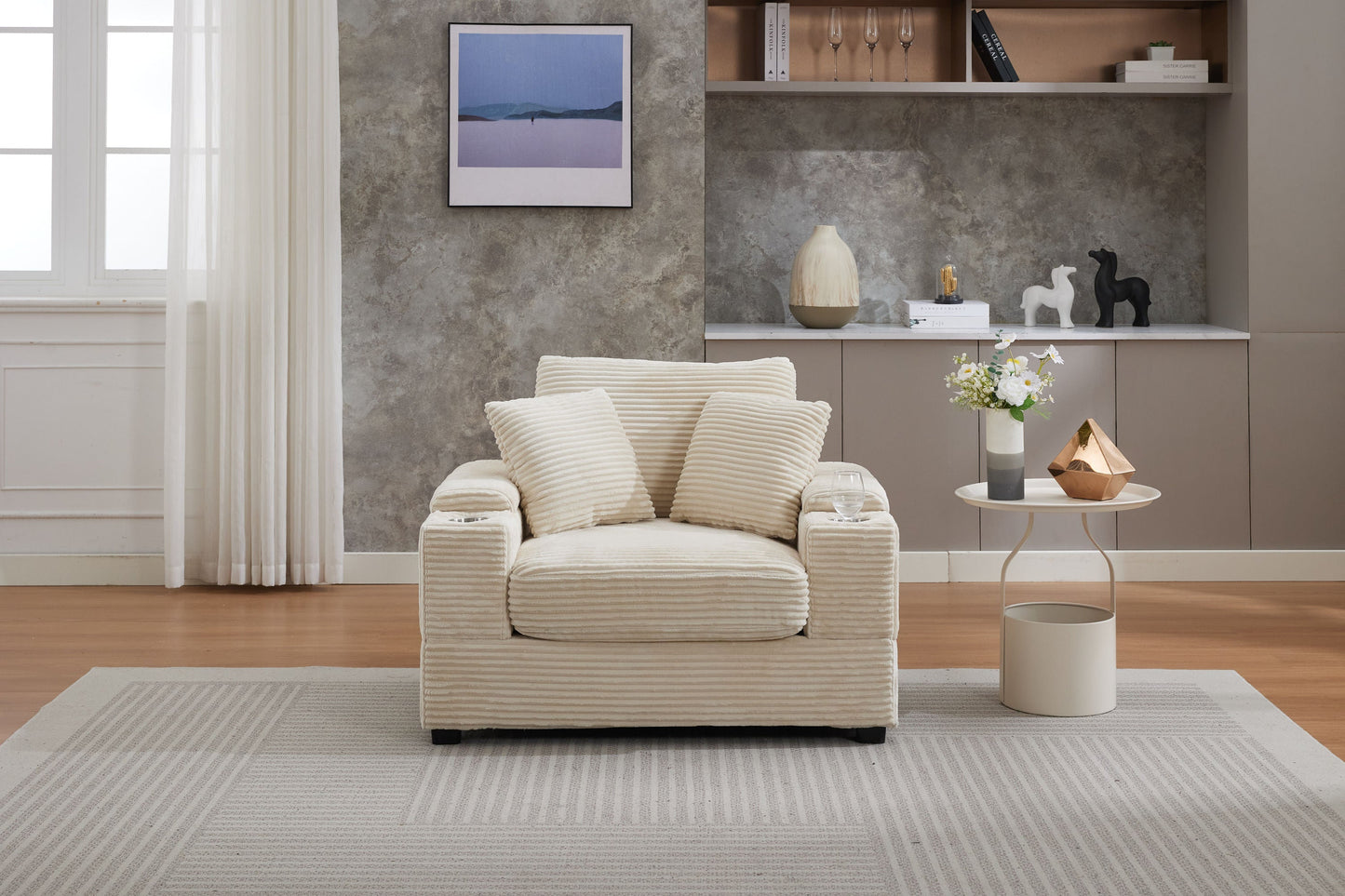 NEW Corduroy Beige Upholstered Chaise Lounge Sofa