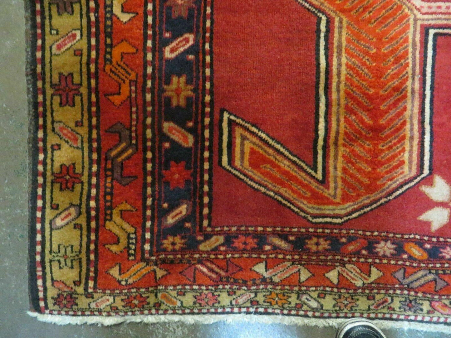 USED 4' 10" X 11' Antique Handmade Turkish Kazak Wool Rug SHIELD Hand Knotted Red