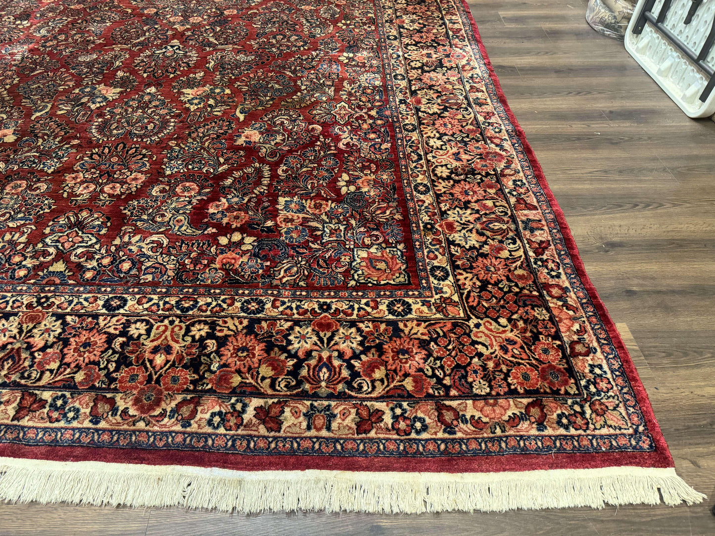 USED Large Persian Sarouk Rug 10x17, Palace Size Antique Persian Carpet, Red, Floral Allover, Traditional Persian Rug, Oversize Handmade Wool Rug