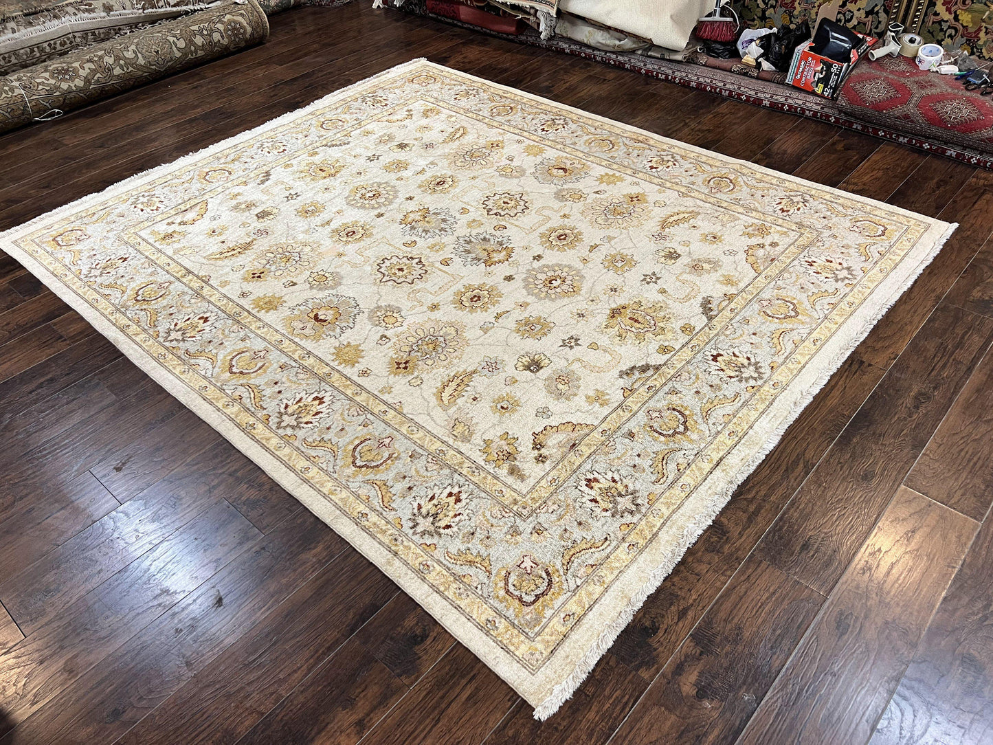 USED Peshawar Rug 8x10, Oushak Rug, Neutral Colors Hand Knotted Farmhouse Rug