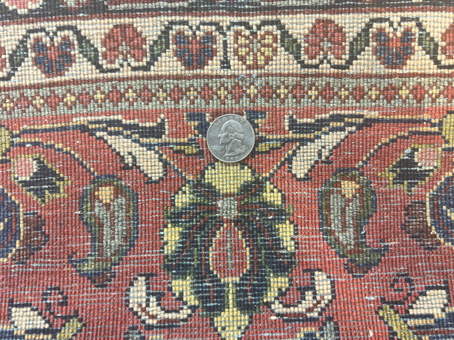 USED Antique Persian Sarouk Rug 4x7, Hand Knotted Wool Red Persian Carpet, Floral