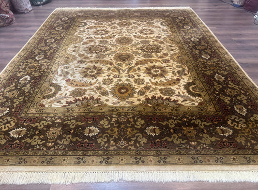 USED Indo Persian Mahal Rug 8x10, Floral Traditional Wool Oriental Carpet