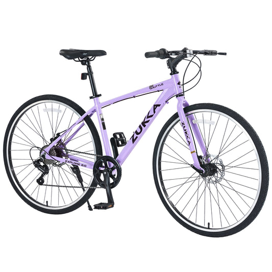 NEW Shimano 7 Speed Hybrid Bike Aluminum Alloy Frame Double Disc Brakes 700C Road Bike For men women's City Bicycle