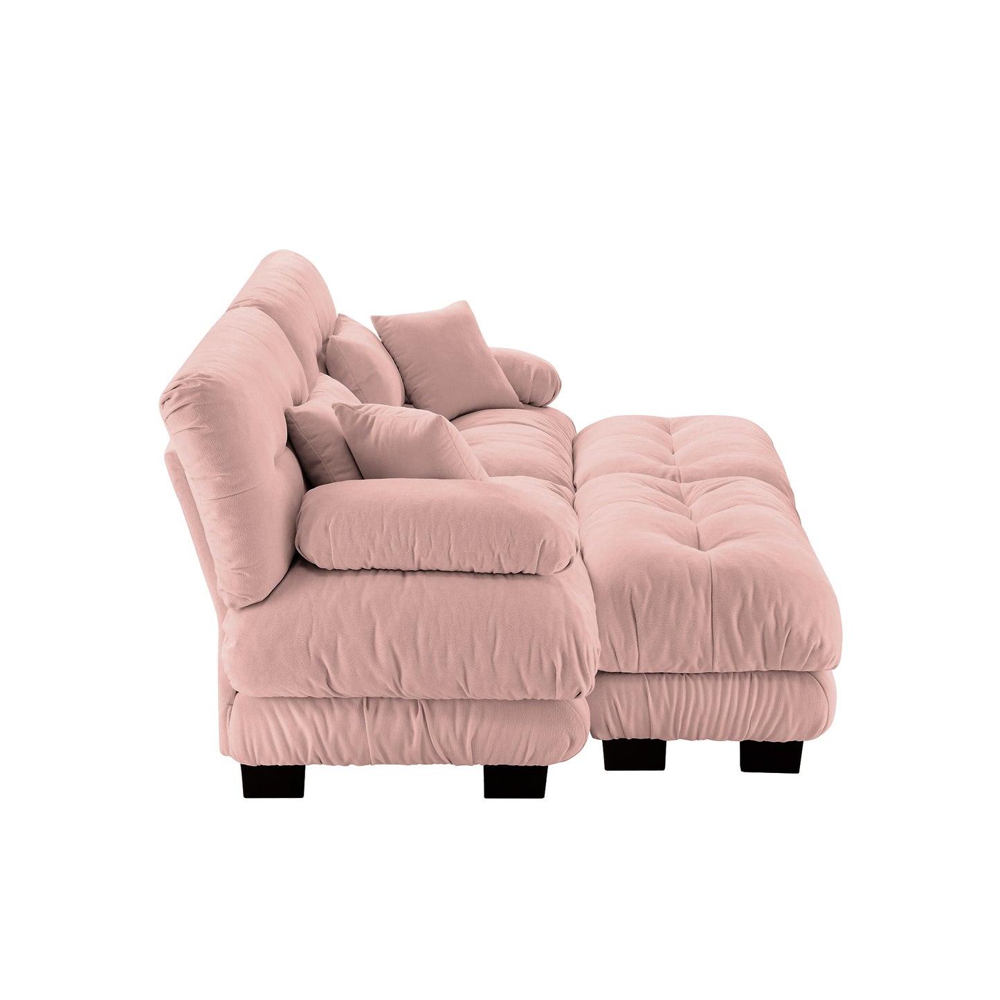 NEW Chenille Pink Upholstered Wide Arm 2 Seater Loveseat Cloud Sleeper Sofa Couch with 2 Lumbar Pillows 2 Throw Pillows 2 Ottomans