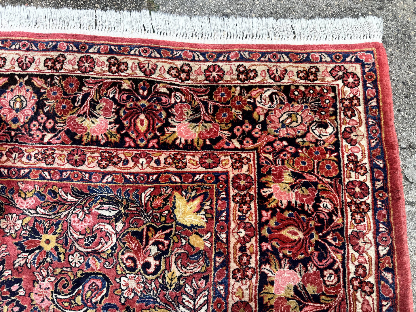 USED Large Antique Persian Sarouk Rug 11x18, Red, Floral Allover, Palace Size Wool Handmade Carpet