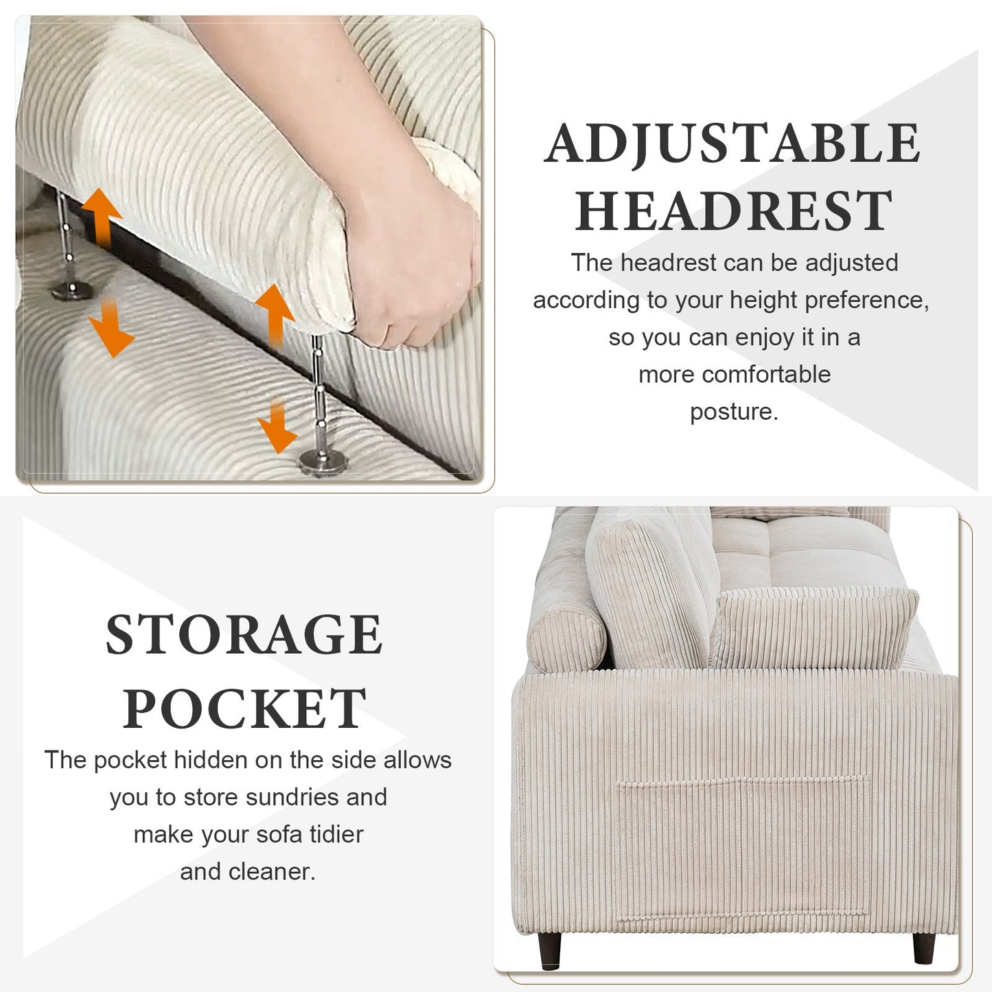 NEW Modern White Corduroy Modular Oversized U-shaped Convertible L-shaped Sectional Sofa Set with Pillow and Footstool