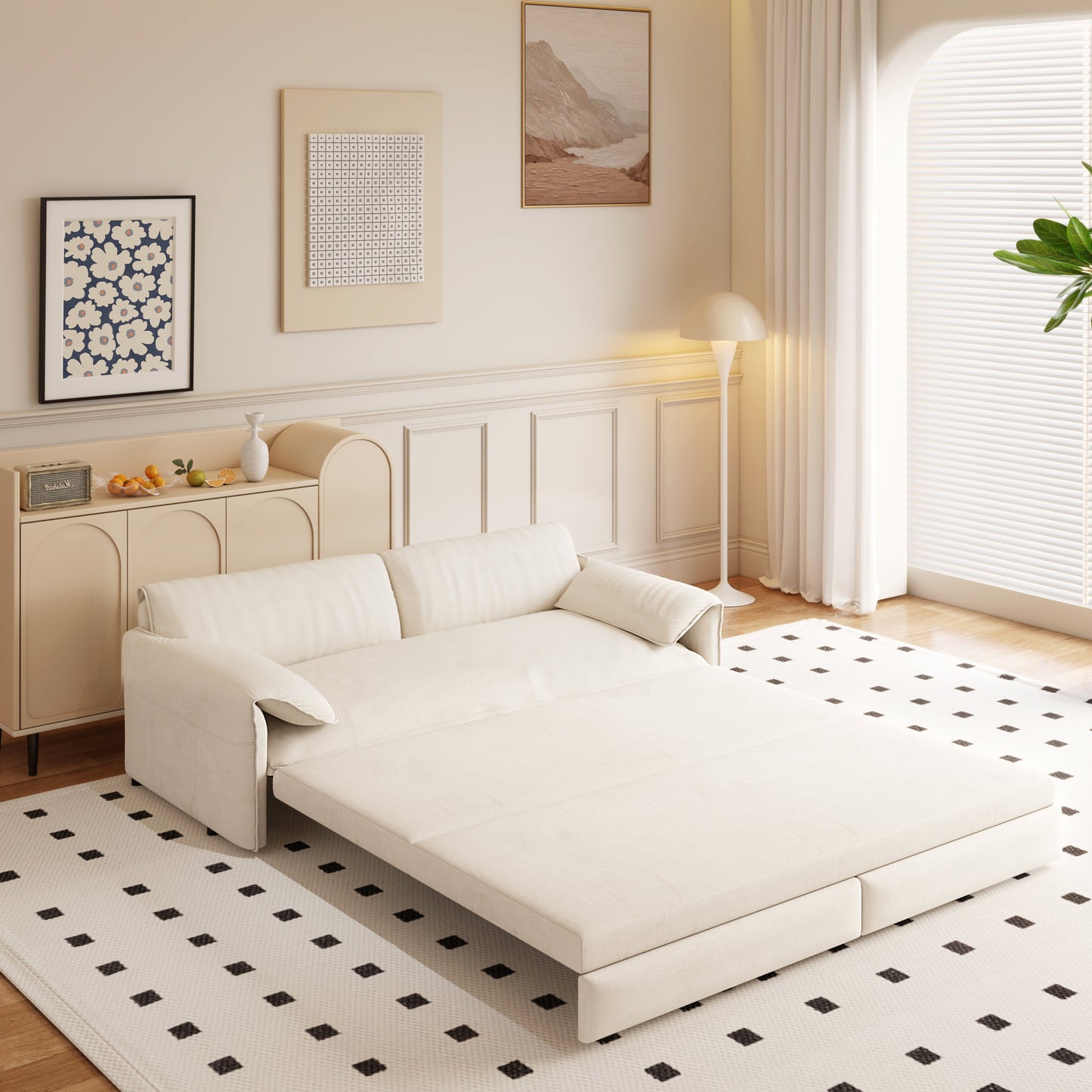 NEW 66' Velvet 3-in-1 Convertible Loveseat Queen Pull Out Sofa Bed Sleeper with Side Storage