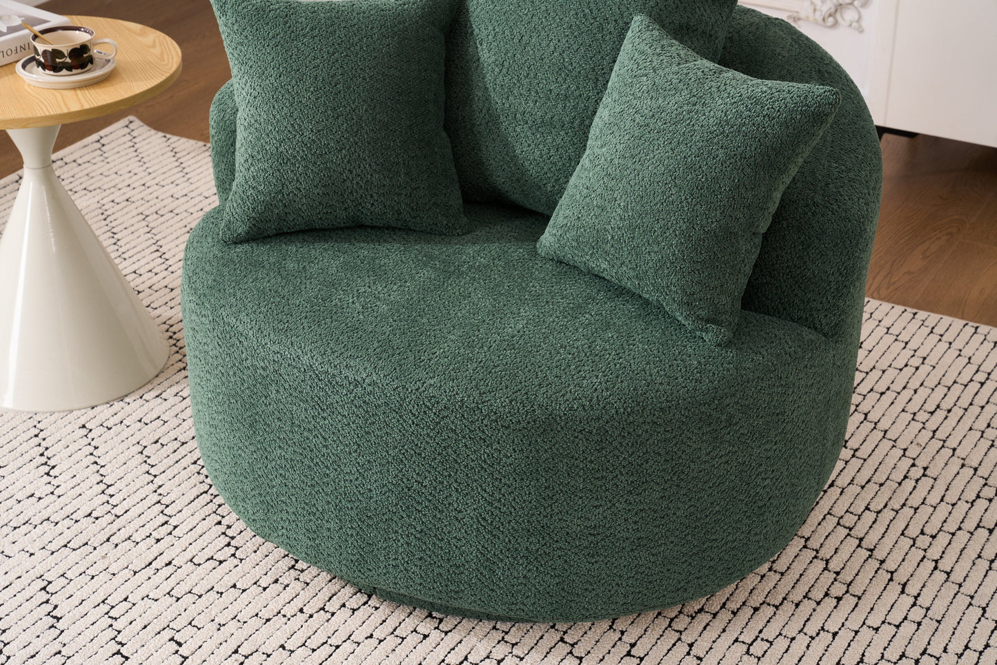 NEW 360° Green Swivel Accent Barrel Round Upholstered Sofa Chair with 3 Removable Pillows
