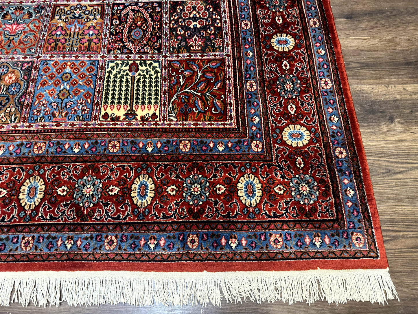 USED Wonderful Persian Qum Rug 10x13, Panel Design, Fine 260 KPSI, Signed, Red Multicolor