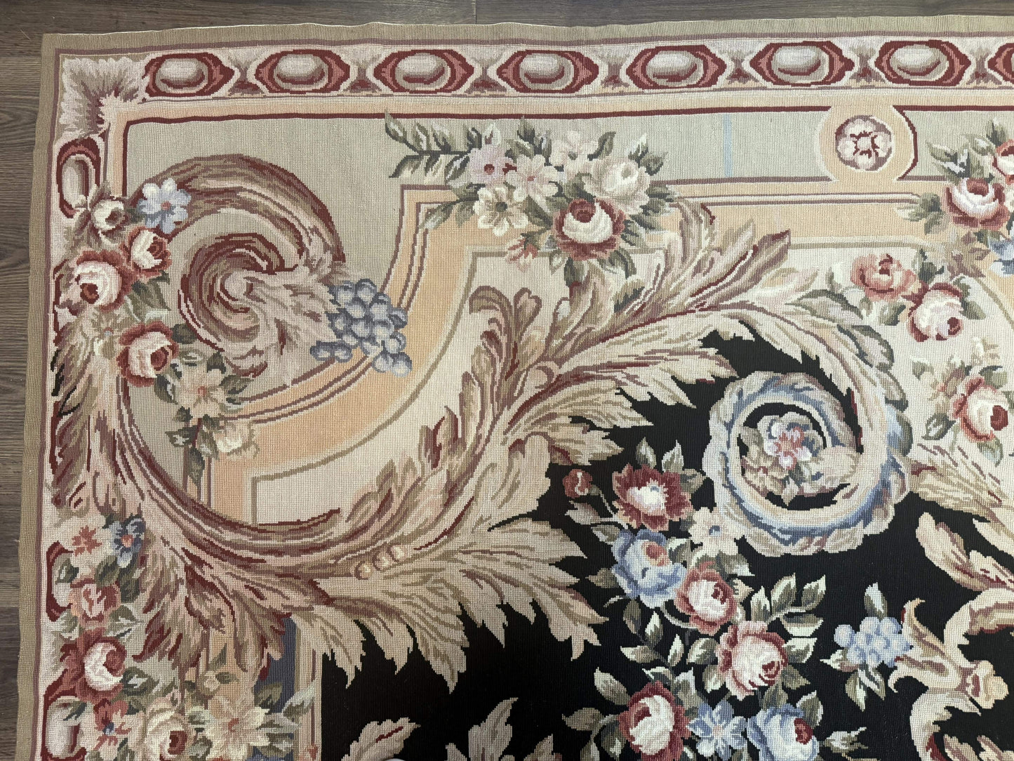 USED Wonderful Needlepoint Rug 10x14, Large Aubusson Carpet, Floral, Elegant, European Design