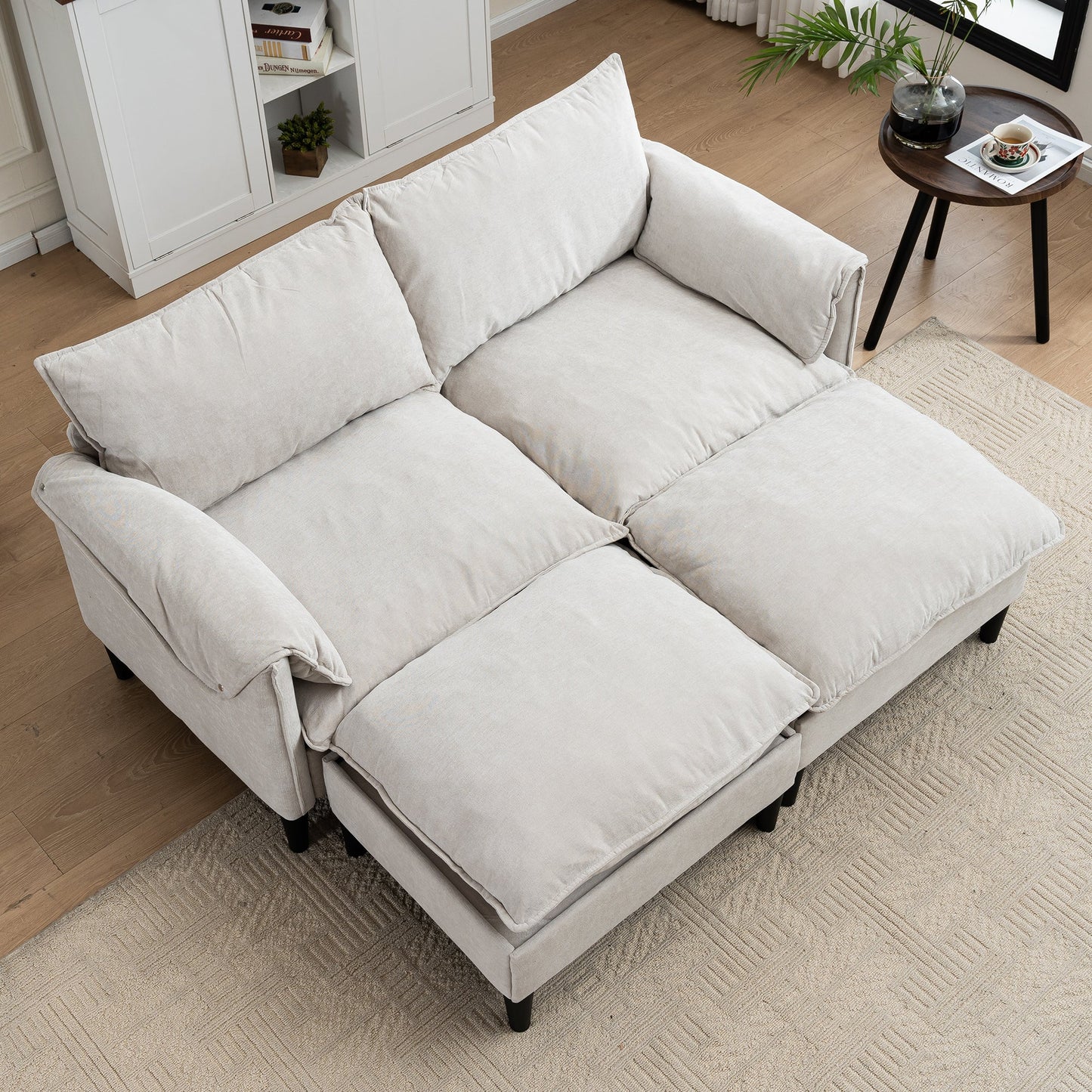 NEW Beige Multi-Functional Fabric Metal Frame Modern Style Pull Out Loveseat