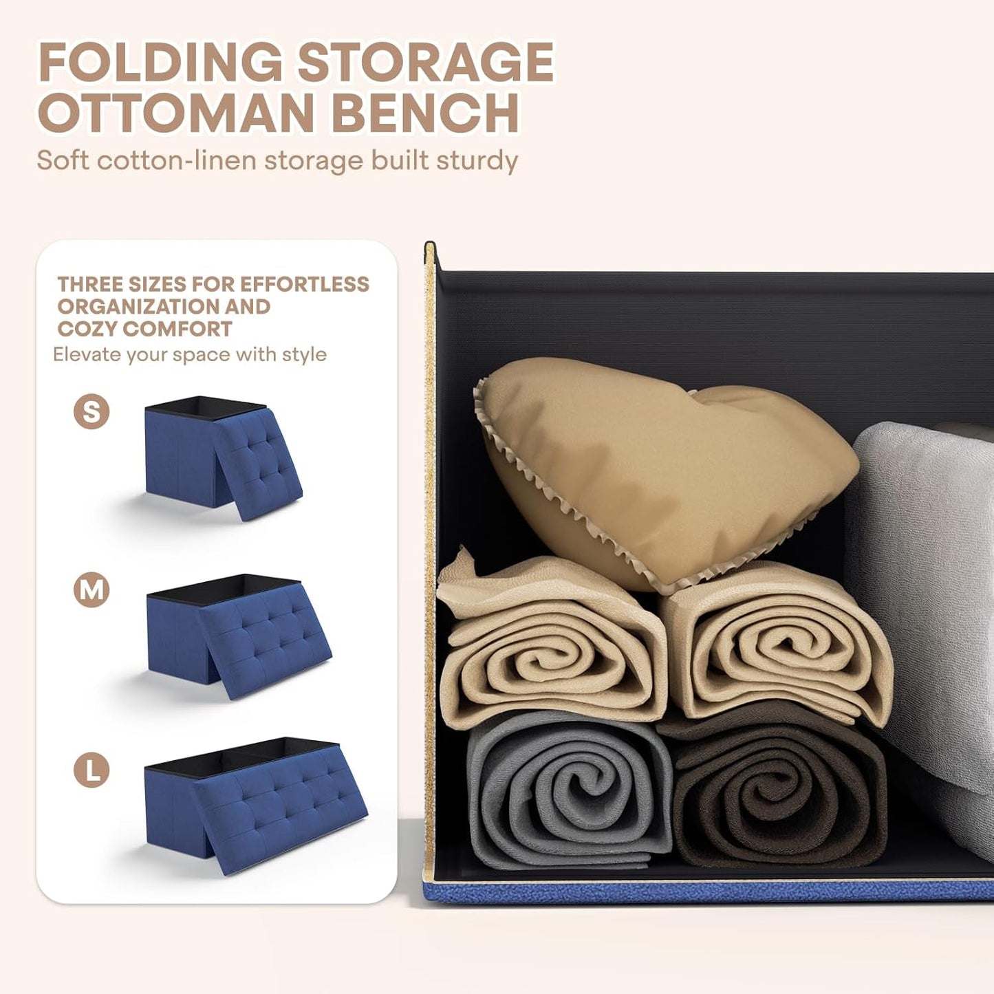 NEW Navy Blue Folding Storage Ottoman Organizer 43Inch