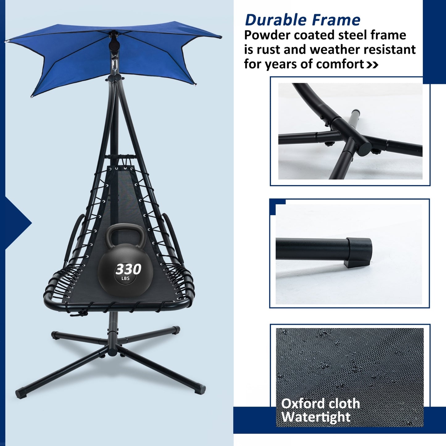 NEW Navy Blue Hanging Chaise Lounger With Removable Canopy Outdoor Swing Chair With Built-in Pillow