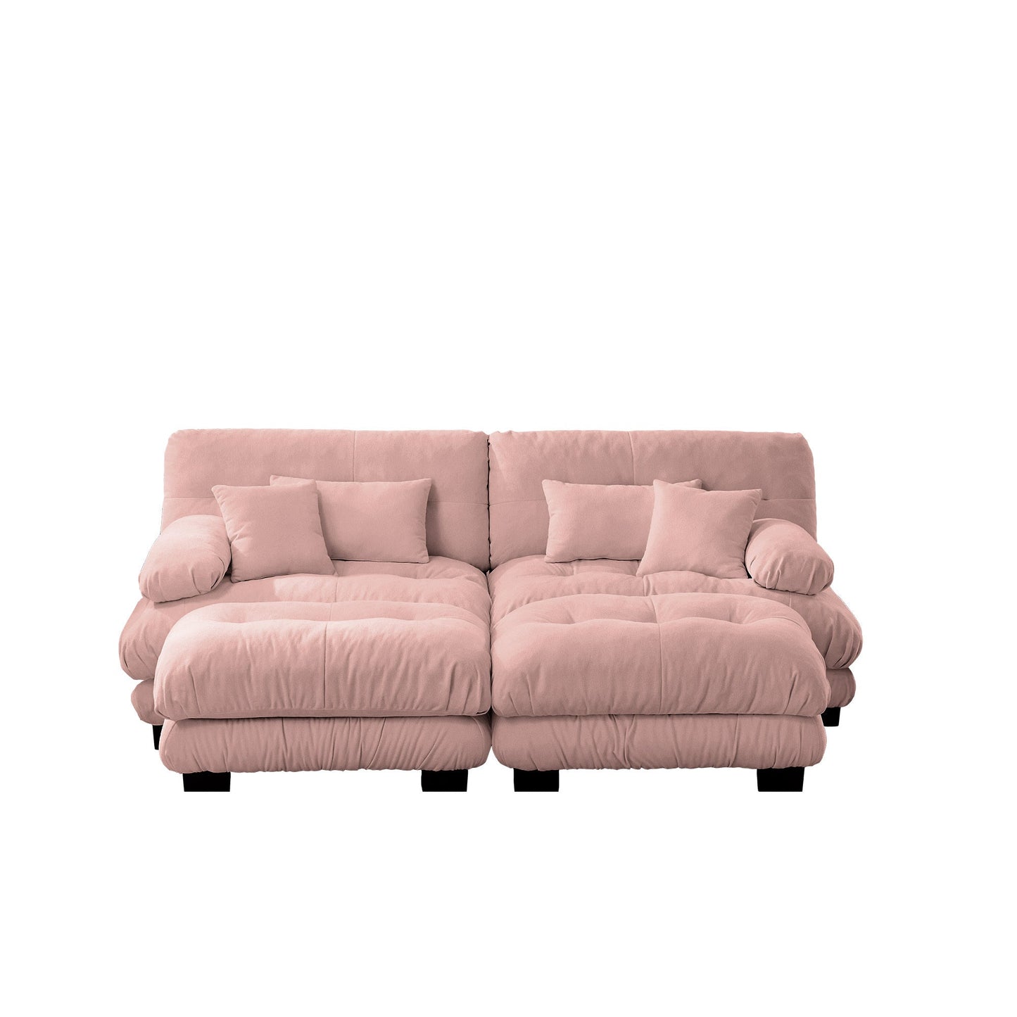 NEW Chenille Pink Upholstered Wide Arm 2 Seater Loveseat Cloud Sleeper Sofa Couch with 2 Lumbar Pillows 2 Throw Pillows 2 Ottomans