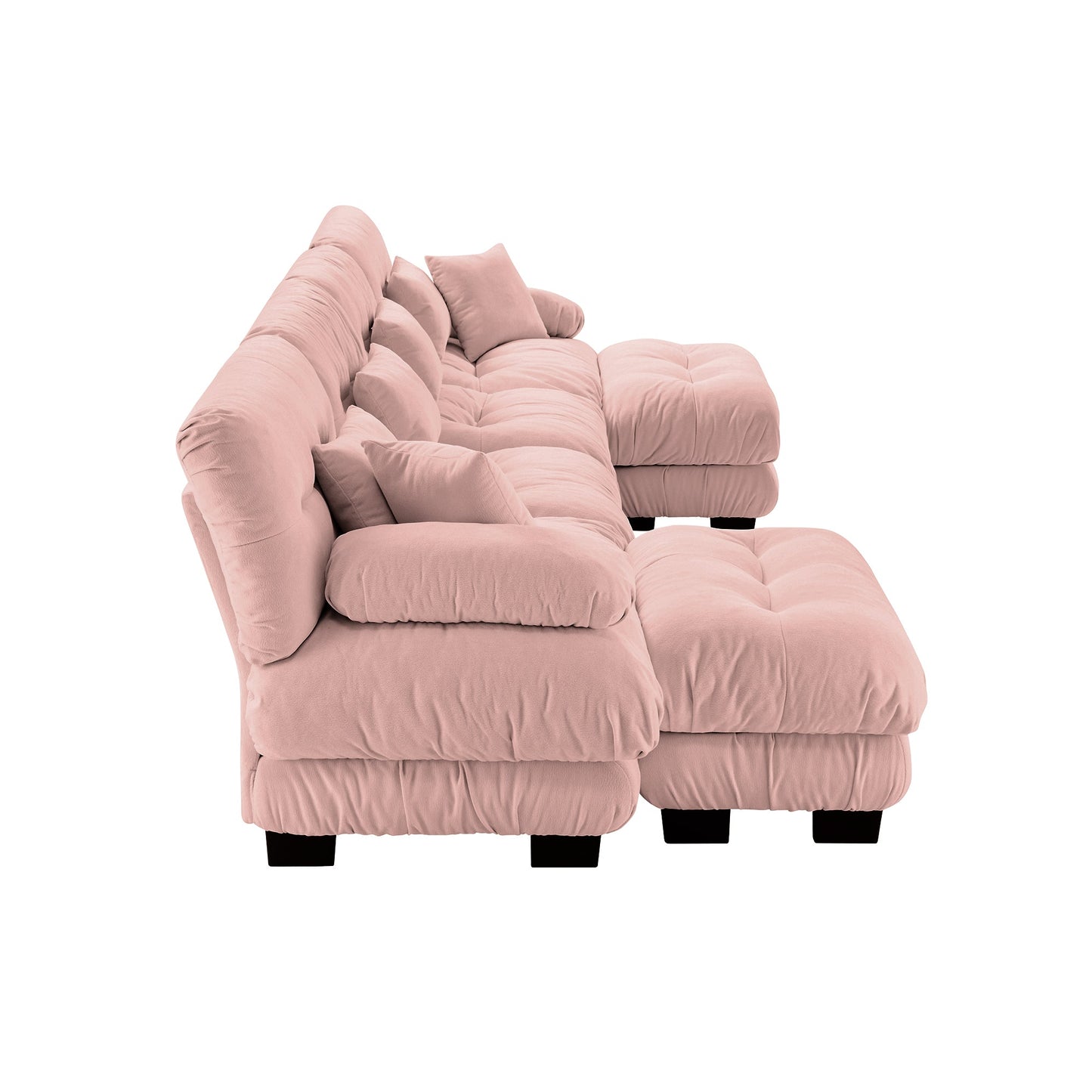 NEW Pink Chenille Free Combination Modular Sectional U Shaped Sofa Comfy Four Seater Couch with 2 Ottomans