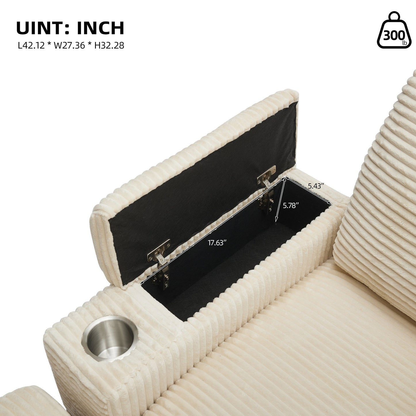 NEW Corduroy Beige Upholstered Chaise Lounge Sofa