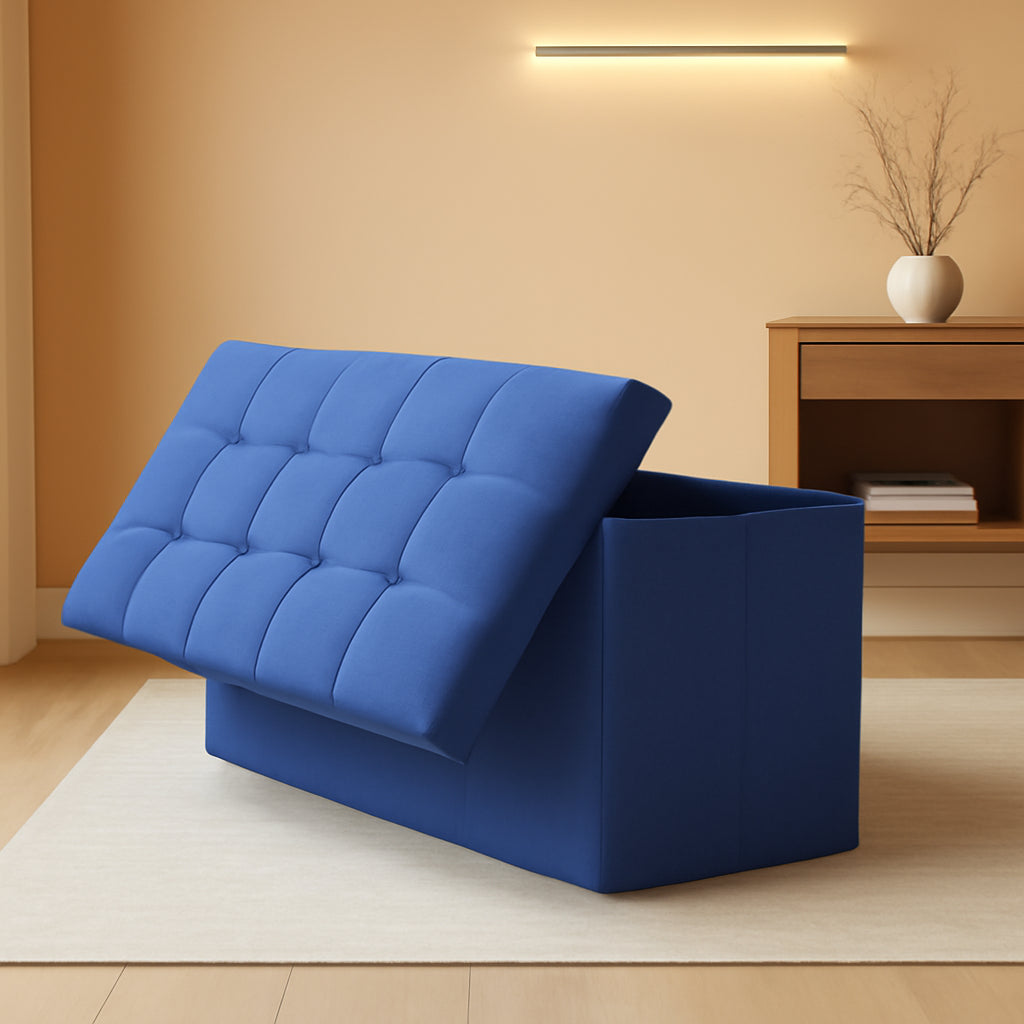 NEW Navy Blue Folding Storage Ottoman Organizer 43Inch