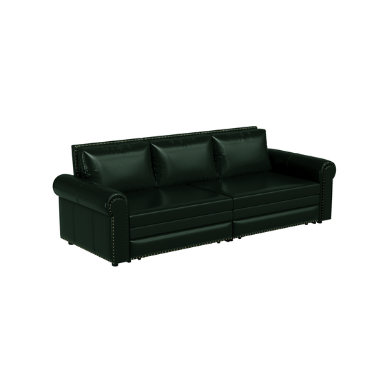 New 3-in-1 Faux Leather Convertible Sleeper Sofa with Nail head Trim