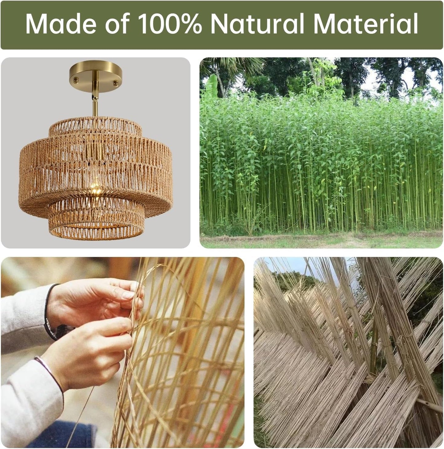 NEW Boho Rattan Chandelier Handwoven Pendant Light Natural