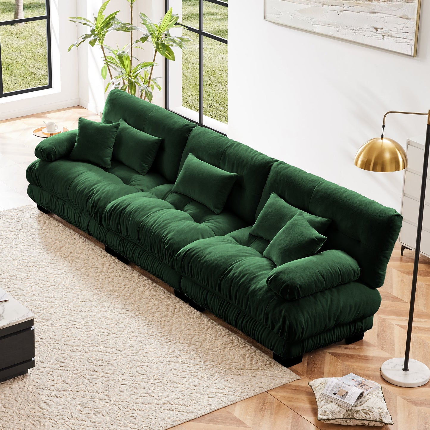 NEW Green Chenille Soft Comfy Upholstered 3-Seater Sectional Sofa Modular Deep Seat Sofa Couch