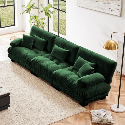 NEW Green Chenille Soft Comfy Upholstered 3-Seater Sectional Sofa Modular Deep Seat Sofa Couch