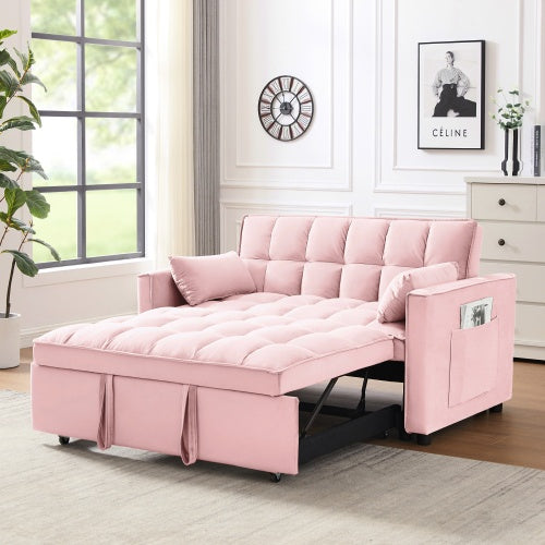 NEW Modern Velvet Loveseat Futon Sofa Couch W Pullout Bed, Small Love Seat Lounge Sofa W Reclining Backrest, Toss Pillows, Pockets Furniture For Living Room,3 In 1 Convertible Sleeper Sofa Bed