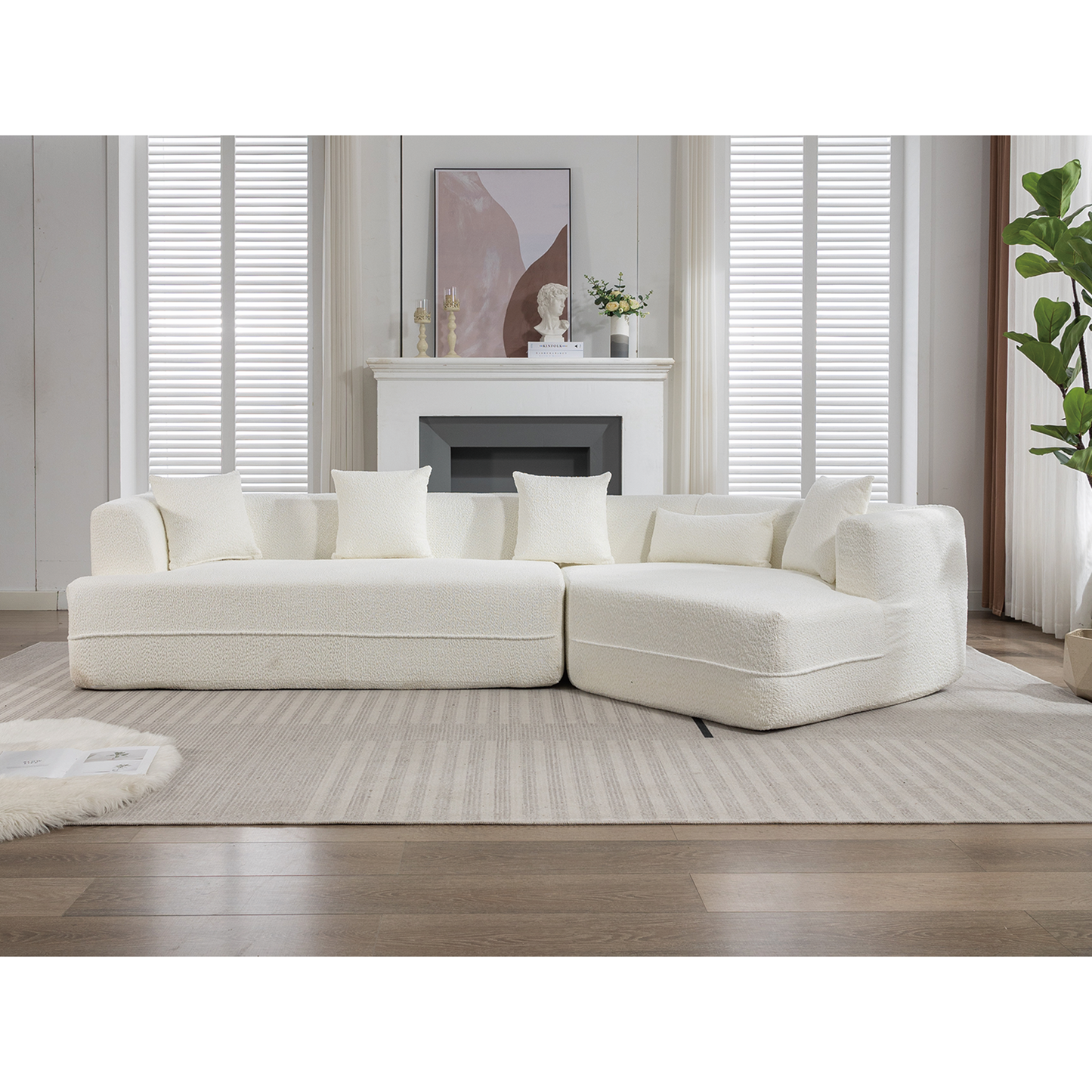 NEW Modern Creamy White Round Fiber Fabric Upholstered Modular Sofa Couch