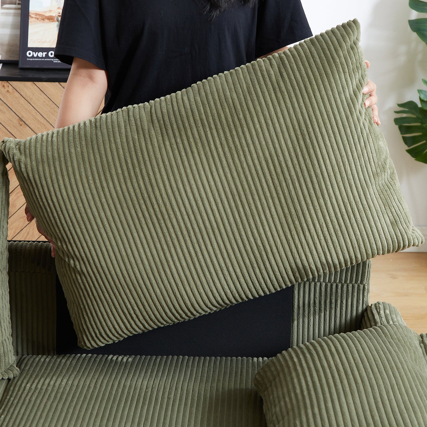 NEW MH'' 64.5 Inch 3-in-1 Adjustable Soft Corduroy Convertible Sleeper Sofa Bed