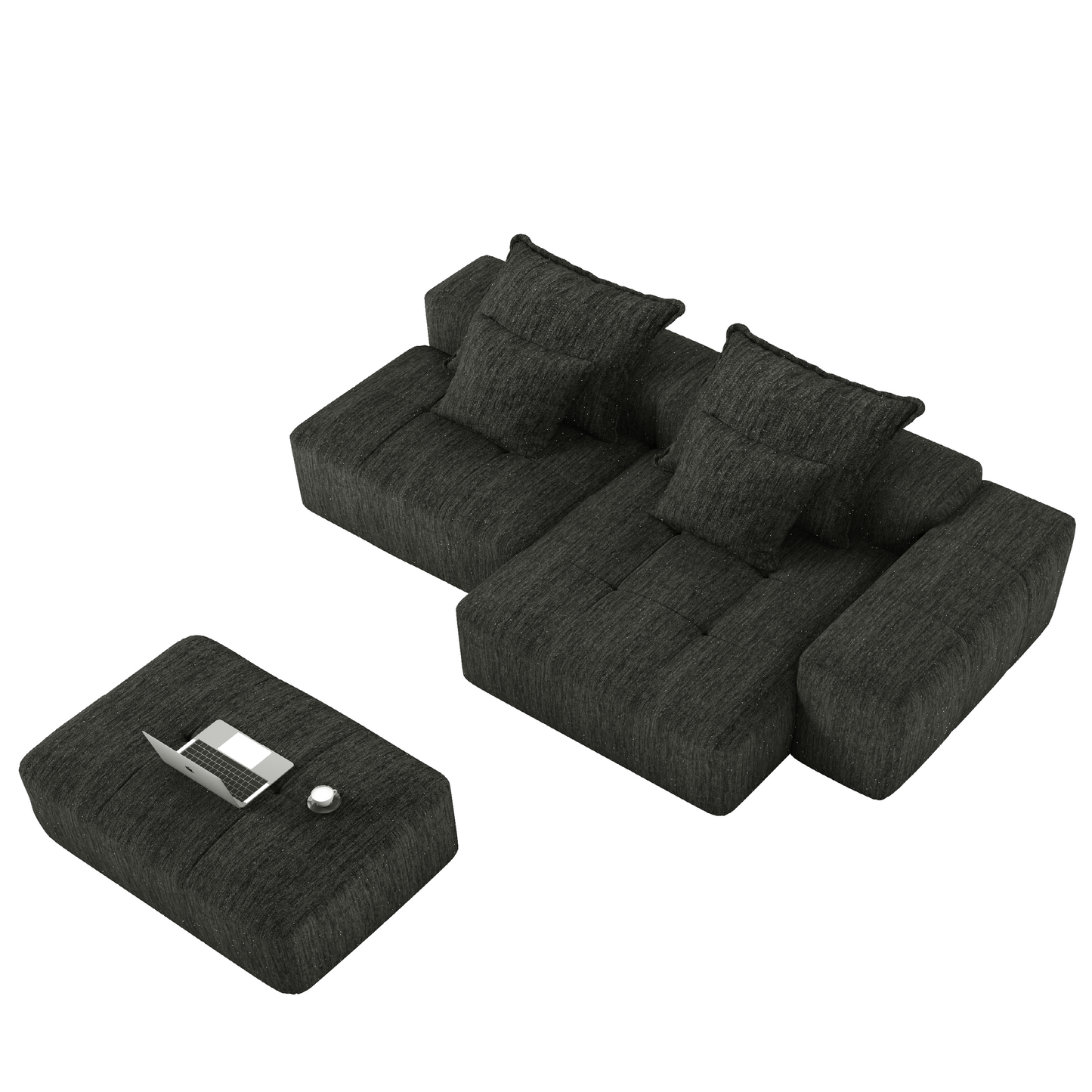 NEW Modern Oversized Modular Sectional Sofa with Ottoman, Seat, Chaise lounge and Armrest, Sparkling Chenille Fabric Soft Cushion Sofa with 4 Pillows,4 PCS DIY Combination Tufted Sofa,No Assembly Required