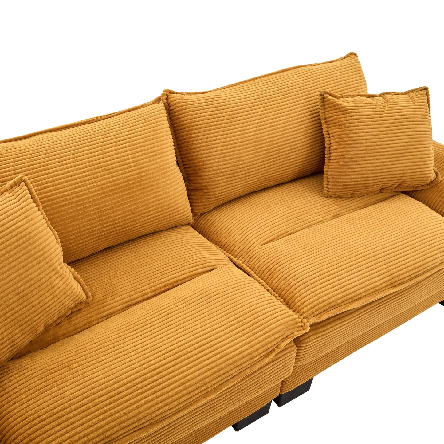 NEW Comfy Upholstered Deep Seat Yellow Corduroy Sleeper Couch Loveseat Sofa with Pillows
