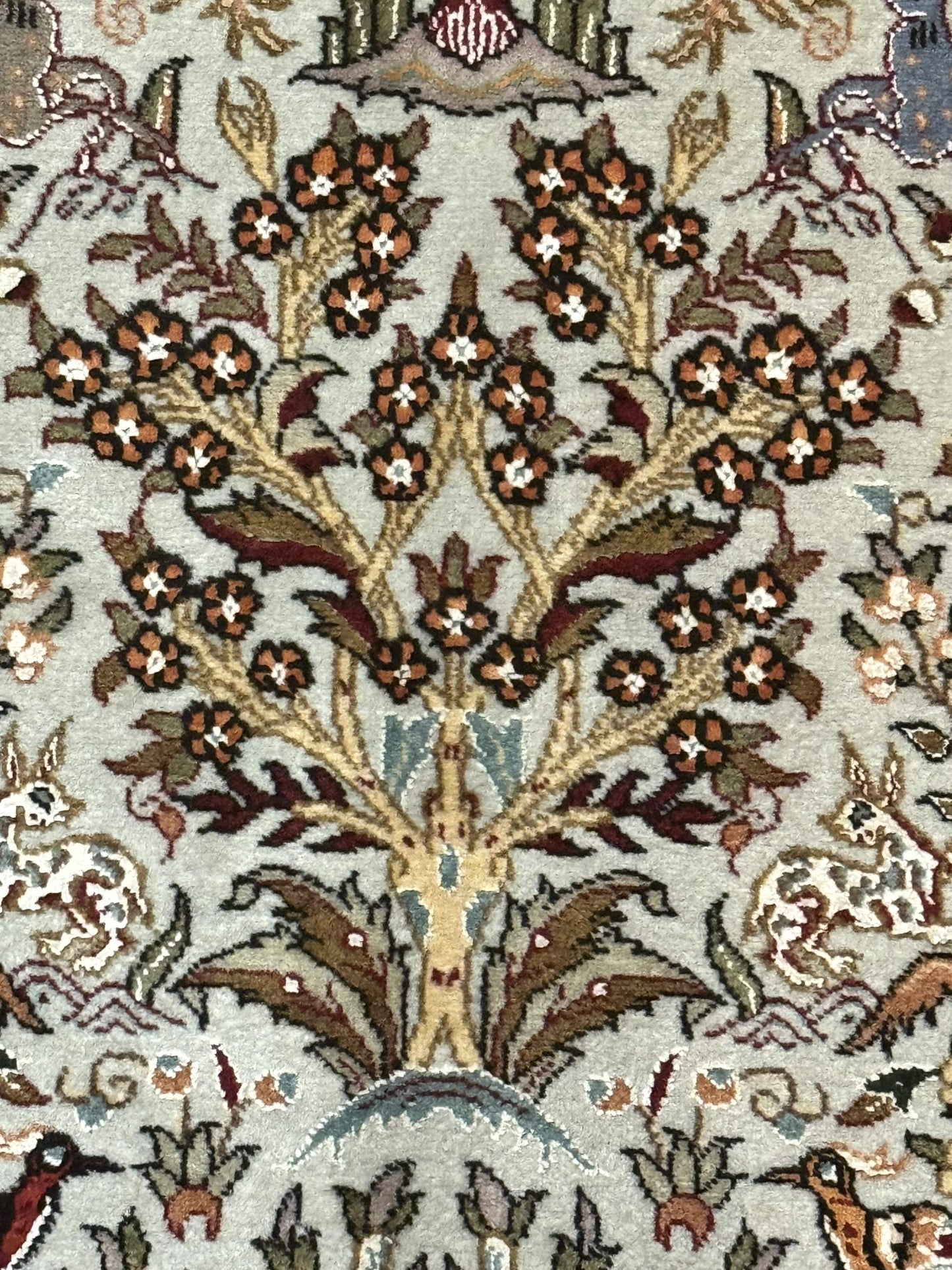 USED Wonderful Persian Tabriz Rug 3x5, Tree of Life, Animal Pictorials, Birds, Wool & Silk Highlights, Fine 330 KPSI