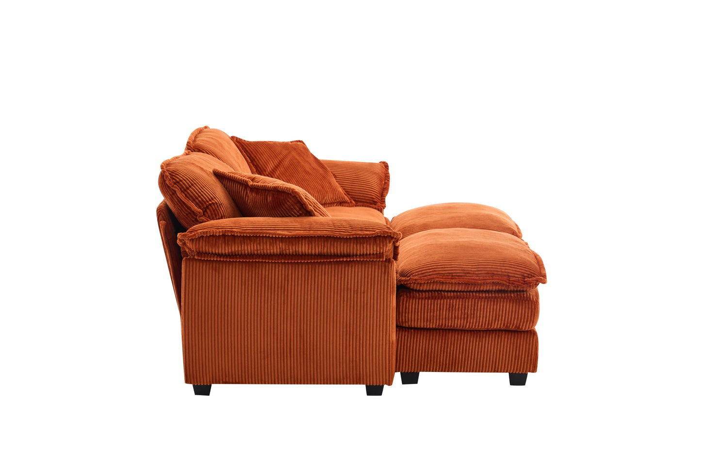 NEW Corduroy 2-seats sofa With 2 back pillows,2 toss pillows and two ottoman,Comfy Sofa- Deep Seat Couch for Living Room,Orange